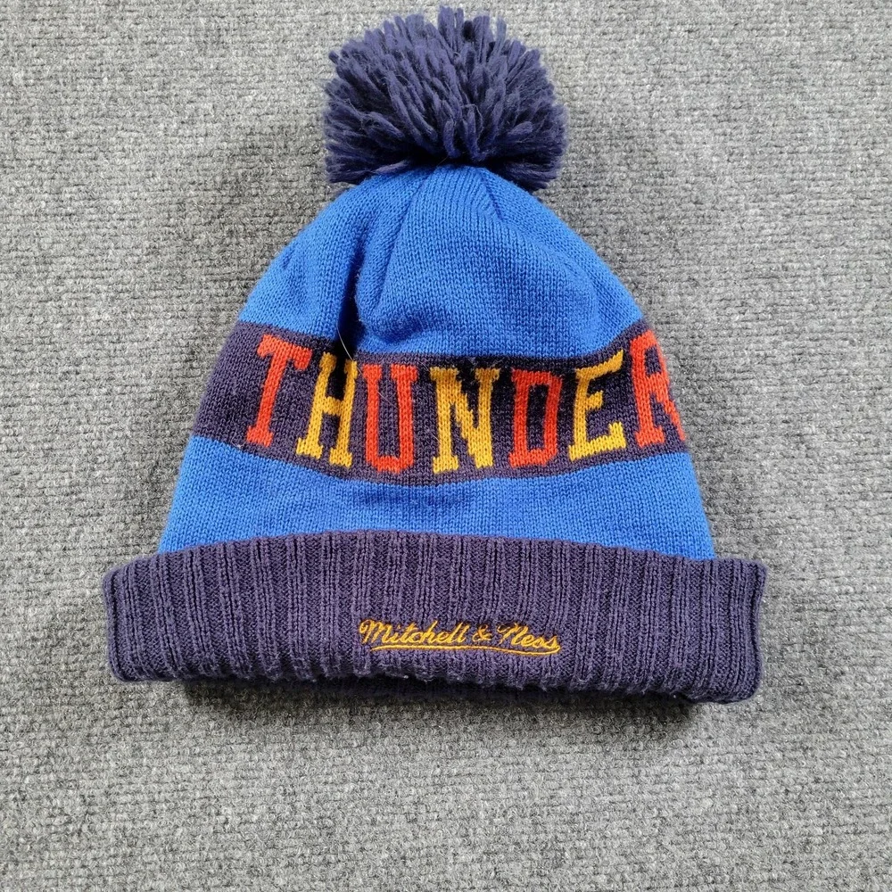 Oklahoma City Thunder Beanie Cap Adult Blue Navy NBA Basketball Pom Knit Hat